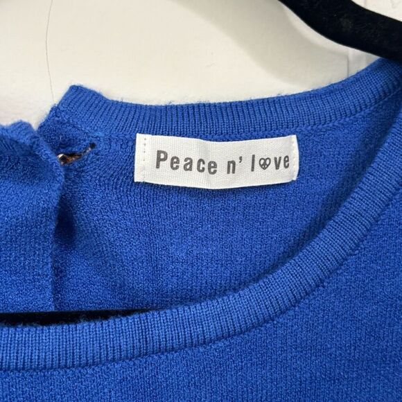 Peace N’ Love Blue Scalloped Cropped Sweater Medium preppy Victorian - Picture 2 of 6